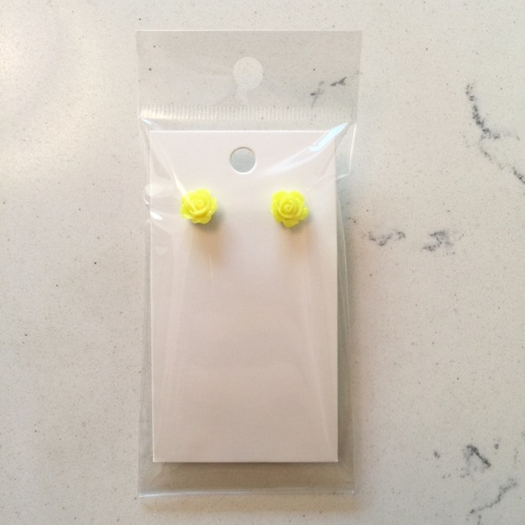 2/$10 Rose Stud Earrings in Neon Yellow - Picture 2 of 2